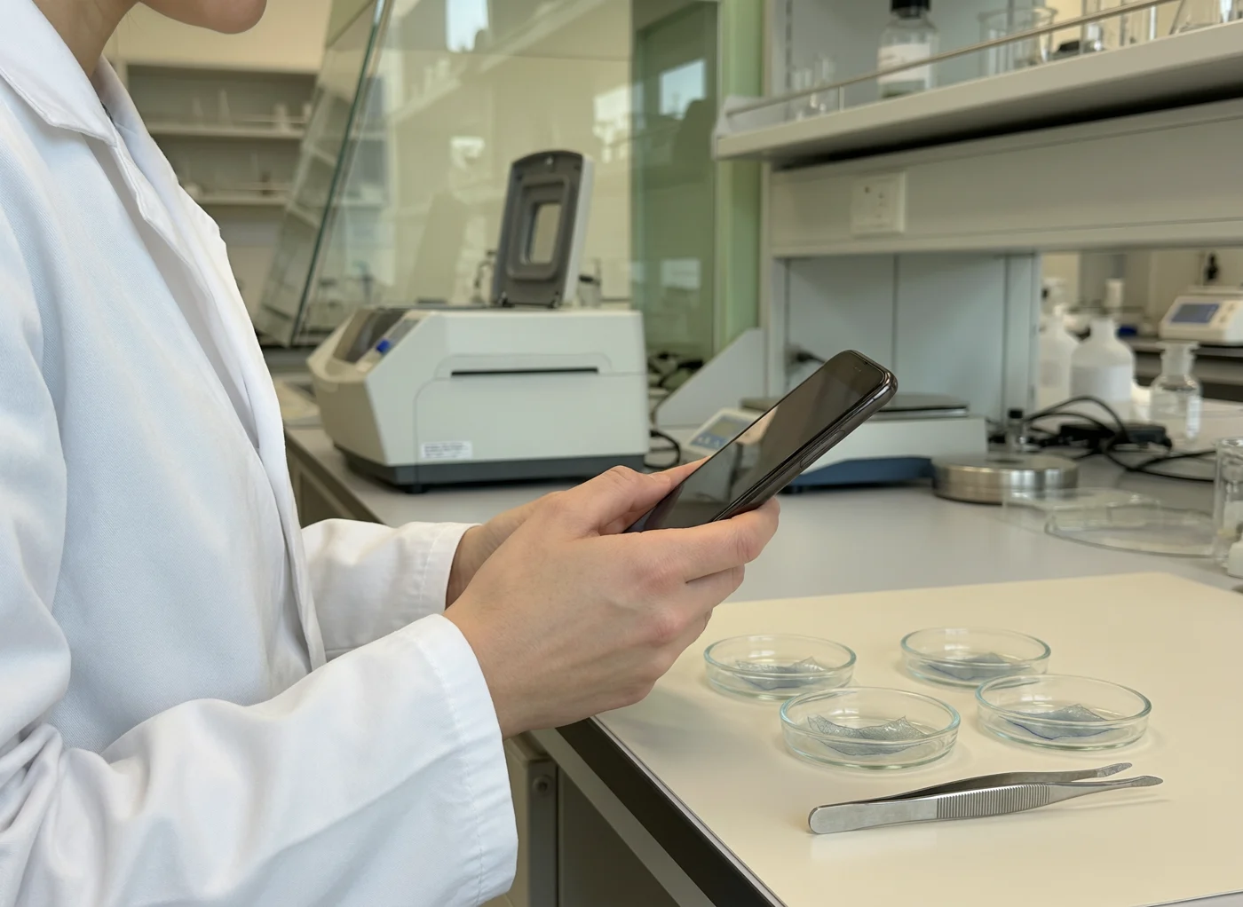 Illustrative mobile capture scene in a materials lab